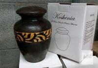 Koshenia Hand-Crafted Mango Wood Cremation Urn, 200 Cu In, Threaded Lid, Decorative Band