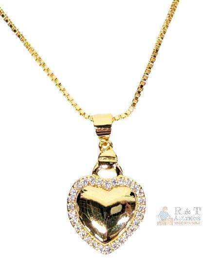 New Rhinestone Heart Necklace with Box Chain, Heart 0.6" on 18" Chain