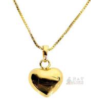 New Puffy Heart Necklace with Box Chain, Heart 0.6" on 18" Chain