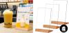 4 New A5 Vertical Clear Acrylic Sign Holders - 8 x 5 Inches Multipurpose L-Shape Table Stands Wooden Base Double Sided Menu Holder Display for Restaurants, Office (2 Boxes of 2 Each)