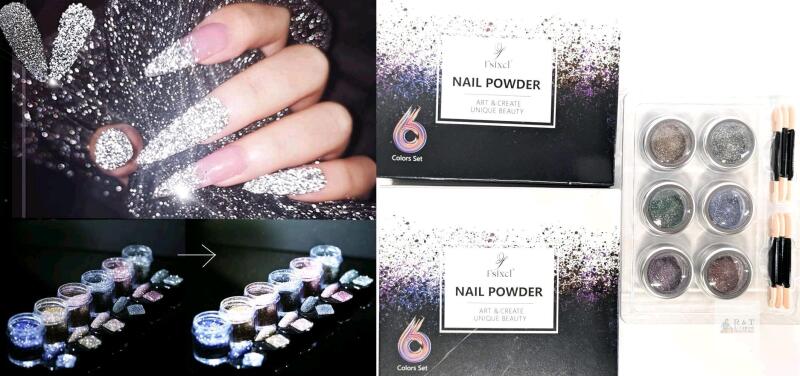 2 New Glitter Diamond Nail Powder kits，6 Color Coarse And Fine Particles Combination Set Microcrystalline Reflective Nail Powder Sparkling Flash Nail Art Holiday Party Nails Design DIY Home Manicure Kit