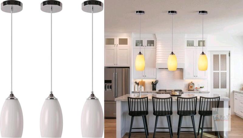 New SUNLLOK 3 Pack Art Glass Mini Pendant Lights for Kithen Island, 4.7'' White Glass Chandelier Shade with Smooth Finish Ceiling Hanging Light Fixture for Kitchen Counter, Bar Dining Living Room