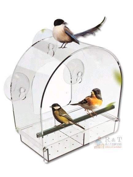 New Sunally Window Bird Feeder SN-WBD04 Easy Bird Watching, With Perch & Removable Seed Trays 8" &times; 8"