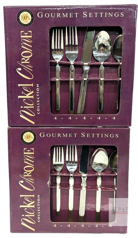 2 New Nickel Chrome 20pc Stainless Steel Cutlery Sets, 4&times; Pieces Per Type Per Box - 8 Place Settings Total