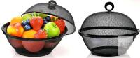 New 2-Pack Mesh Fruit Bakset with Lid, 10 Inch Wire Food Cover Protective Produce Holder Covered Fruit Bowl, Metal Vegetable Strainer for Kitchen Countertop, Black
