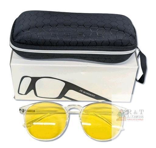 New JW MARRIOTT Blue Light Blocking Transparent Frame Non-Prescription Computer / Night Driving Glasses | Prevent Eyestrain, Headaches, and Fatigue - Supercharge Energy Levels, Focus, and Productivity | Clearer Night Driving Vision