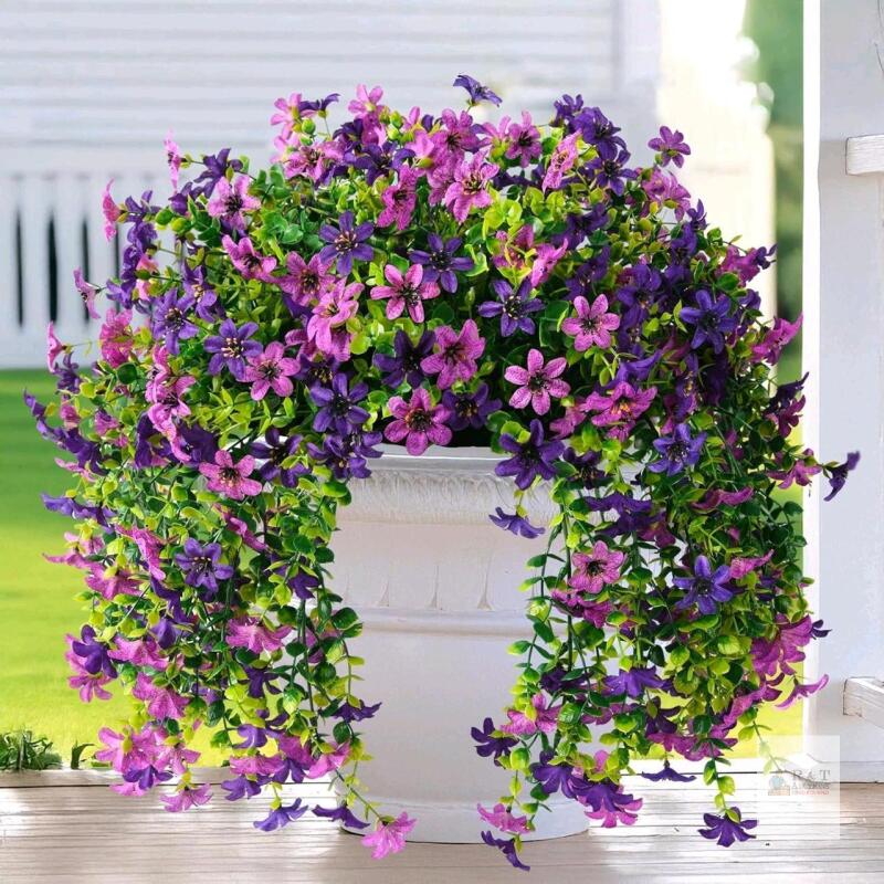New ZFProcess Artificial Hanging Flowers Plants for Outdoor Spring Summer Decoration, 2 PCS Faux Silk Flower Outside Planter UV Resistant Look Real for Front Patio Porch Home Decor (Double Purple) 12" Long With 8" Drop X004G8GC6T