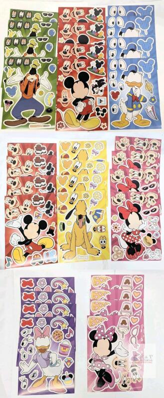 32 New Disney-Style Create-A-Character / Make-a-Face Mickey Mouse & Friends Sticker Sheets, 4 Sheets Per Character, 6" &times; 8.5" Each