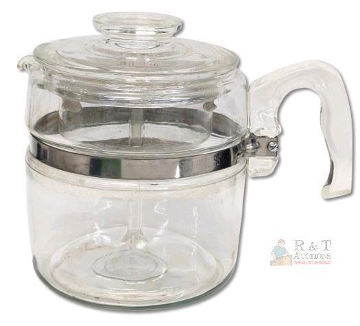 WOW! Vintage Pyrex 3-6 cups Glass Coffee Pot Percolator with All Inserts, 7756, No Chips or Cracks, Some Residue on Bottom of Carafe