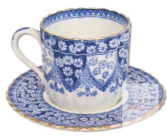 Antique 1885 Copeland Spode Blue Primrose Coffee Demitasse Cup and Saucer / Coffee Can Duo - No Chips or Cracks