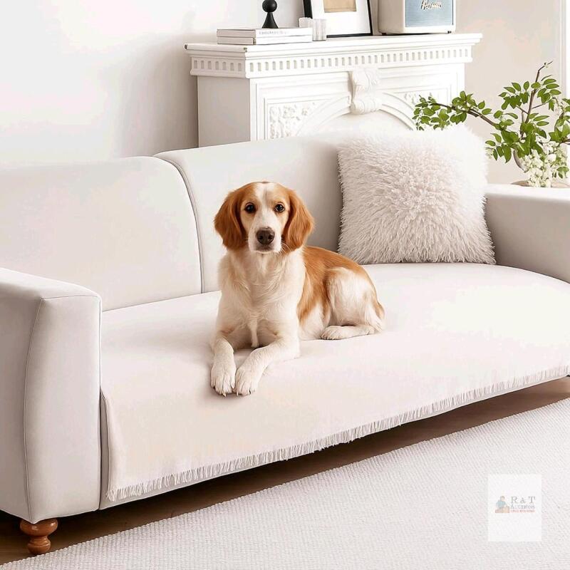 New Chenille Couch Cover for Pets,Boho Sectional Sofa Cover for 3 Cushion Couch, Washable Sofa Throws Blanket with Tassel Furniture Protector Pet Friendly (Beige, 70.86" x 102.36")
