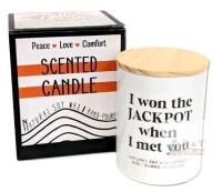 New " I Won The Jackpot When I Met You " 9oz Hand Poured Natural Soy Wax Candle Scented Candle, 50 Hours Burn Time, No Scent Listed, Smells Fresh & Clean, Slight Pine & Musk