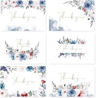 New Oaken Leaford 48 Pack Pre-Folded Floral Thank You Cards with Envelopes & Stickers, 6 Elegant Flower Designs for Wedding, Baby Shower Blue/Red