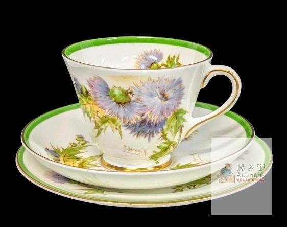 Vintage Royal Doulton Glamis Thistle Trio: Bone China Teacup, Saucer & Bread/Butter Dish, No Chips or Cracks, Each Piece Rings True