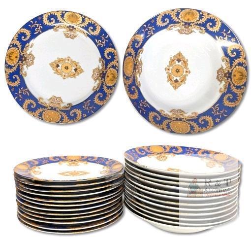 24pcs Vintage Pegasus Fine Porcelain : 12 Each 8" Soup Bowls & 7.5" Plates, No Chips or Cracks
