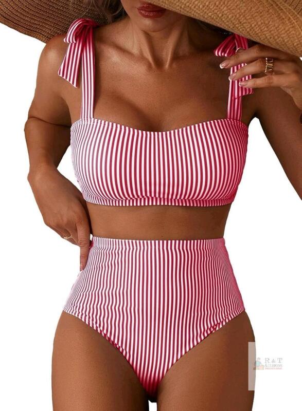 New Size XL Women's Tie Shoulder Bikini Sets 2 Piece Striped Swimsuits