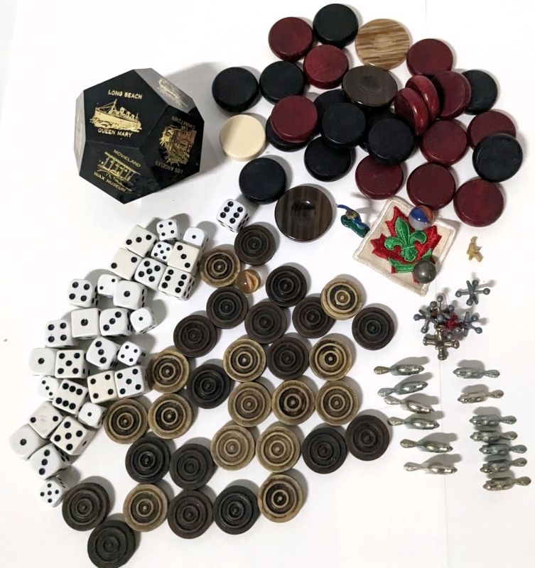 Vintage to Newer Game Pieces, 6-Sided Dice, Jacks, and a bunch of tiny Beaver Tokens!