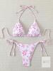 New Size XS Women's 2-Piece Fkoral Pink White String Bikini Swim Set