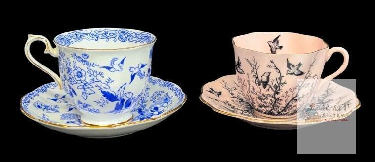 Vintage Royal Albert " Mikado " & Coalport Black Birds on Pink Tea Cups & Saucer, Small Chip on Coalport Cup