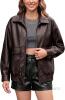 New Size SM Women's Vanmolrs Oversize Leather Jacket PU Leather Motorcycle Coats Bomber with Double Pockets