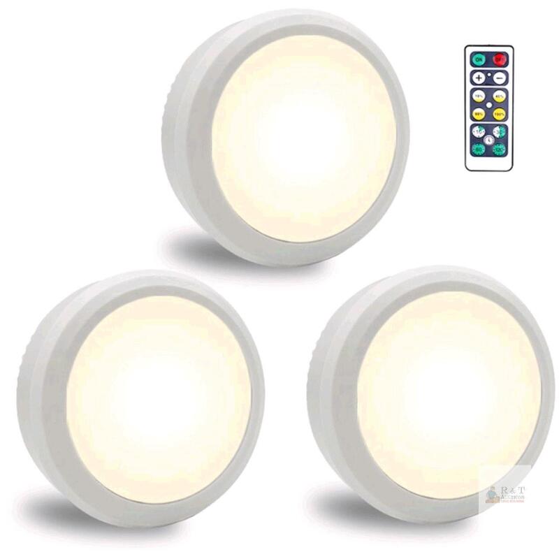 New Totalhow 3-Pack Battery Operated LED Puck Lights with Remote Control, Battery Operated, Touch Control, 3-Pack, White