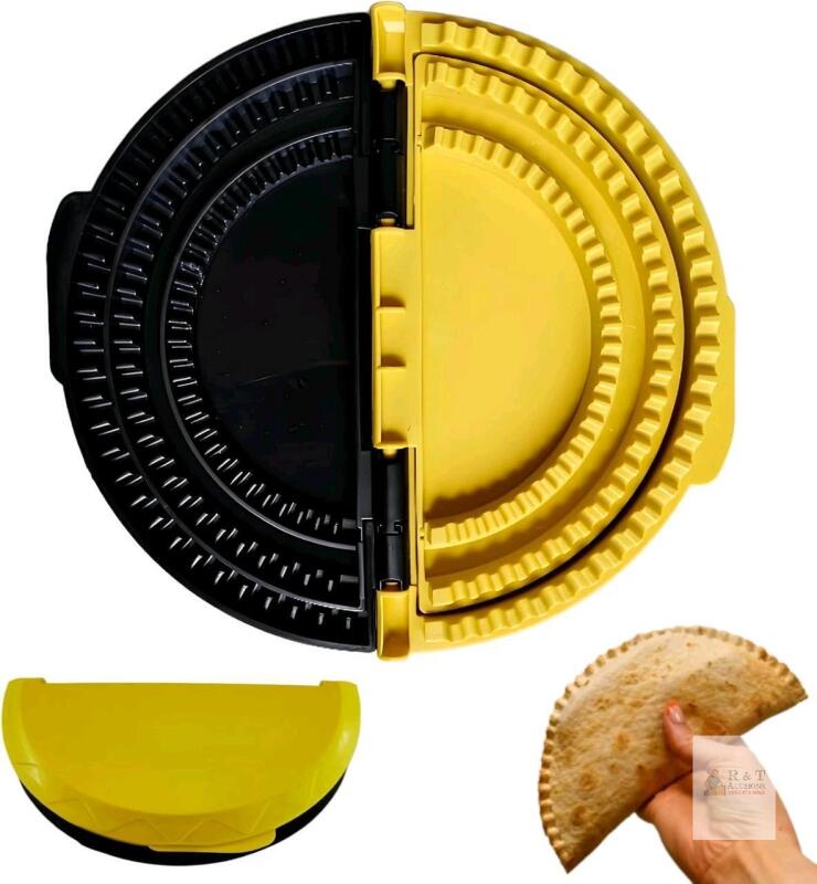 New 3-in-1 Tortilla Sealer & Sandwich Crimper Press, Adjustable Taco Crimper for Empanadas, Samosas & Sandwich Sealing, Yellow, Black, Plastic + Silicone Basting Brush