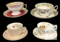 4 Sets Vintage Teacups & Saucers : Aynsley, Woodlands, Royal Bayreuth & Made in England, Woodlands & Bayreuth Ring, No Obvious Chips or Cracks