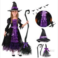 New Size MED (8-10yrs) Girls' Peaduck Purple Witch's Outfit With Hat & Broom