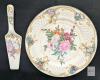 Mid Century German Democratic Republic Floral Porcelain Rectangle Serving Platters With Handles 14.2" &times; 8.5" , White Opal Glass Bowl 8.2" &times; 3.75" Tall, Ice-Style Glass Dumpling Tray 10.5" Long & Andrea by Sadek 10.5" Cake Plate & Matching Server "Amore" - 5