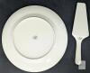 Mid Century German Democratic Republic Floral Porcelain Rectangle Serving Platters With Handles 14.2" &times; 8.5" , White Opal Glass Bowl 8.2" &times; 3.75" Tall, Ice-Style Glass Dumpling Tray 10.5" Long & Andrea by Sadek 10.5" Cake Plate & Matching Server "Amore" - 6