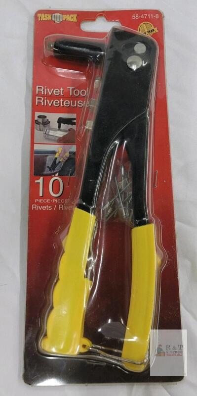 Task Pack B20076 Rivet Tool Kit, 10 Rivets, 4 Nose Pieces, 3/32"&ndash;3/16", Ergonomic Grip, New