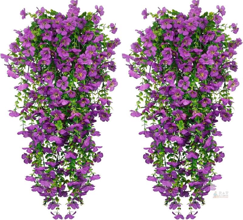 New 2pc Homsunny Artificial Hanging Flowers, Purple, 15" Tall With 16" Long Hanging Portion , X004VTZN1D