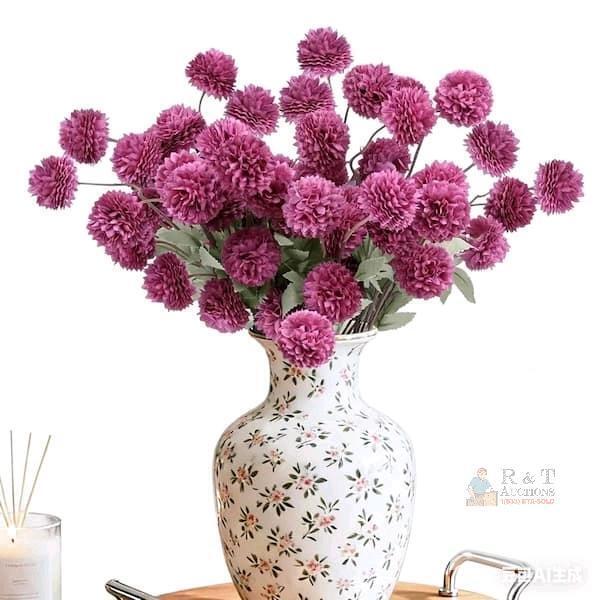 New 12pc Inqcmy Deep Purple Artificial Ball Chrysanthemums Silk Wedding Flowers with Stems-Indoor and Outdoor Decor, Deep Purple, 20" Long X004XLA3ZP