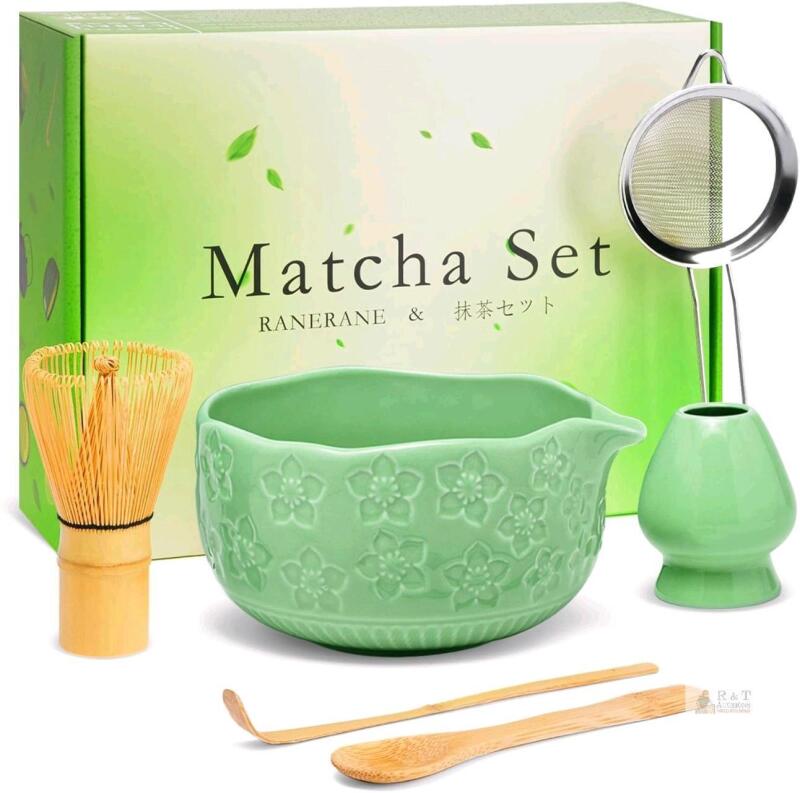 New Ranerane Matcha Whisk Set, Sakura Cyan Ceramic Matcha Set Includes Matcha Bowl, Matcha Whisk (Chasen) and Holder, Sifter, Bamboo Scoop & Spoon - 6 Pcs Matcha Kit for Matcha Lovers : Sakura Cyan X004R26MJB