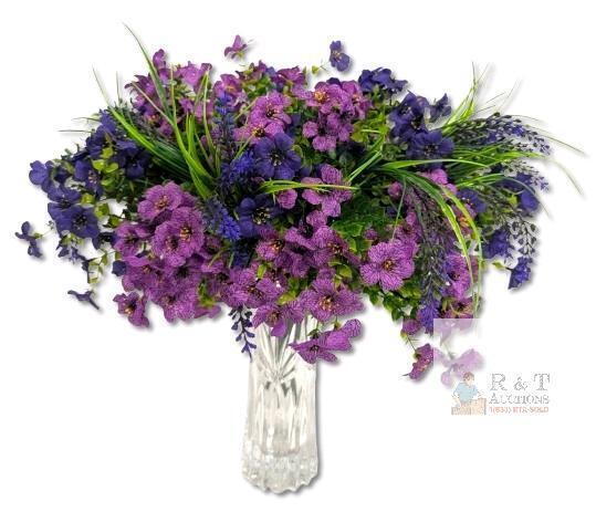 New 14pc Inqcmy Artificial Sipk Flowers With Stems Indoor and Outdoor Decor, 13" - 20" Long, 3 Types of Flowers, Deep Purple