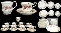 Vintage Royal Albert " Lavender Rose " English Bone China : 8&times; Tea Cups & Saucers, 1&times; Montrose Shape Coffee Mug, Serving Bowl 9" &times; 7.4", PLATES: 8&times; Bread Butter 6.2", 7&times; Salad 8", 8&times; Dinner 10.25", BOWLS : 7&times; Fruit 5.4", 8&times; Salad 6"