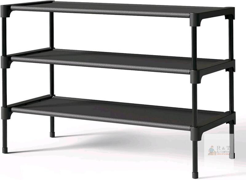 New Kitsure Shoe Rack - Non-Woven Shoe Rack Shelf, Shoe Organizer for Closet, Entryway, Garage & Corridor, Stackable Shelves, 70 x 30 x 47cm, Black