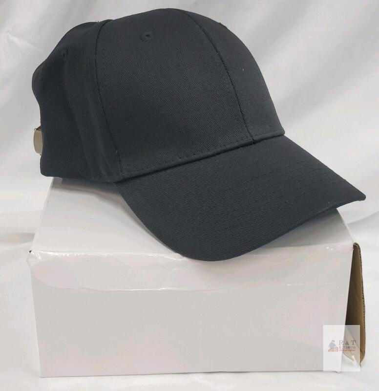 new Black 100% Cotton Baseball Cap, Size S, Adjustable Brass Strap,