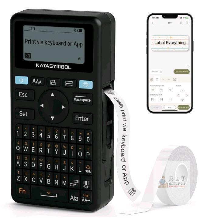 New - SUPVAN E11 Bluetooth Label Maker Machine with Tape, Support Keyboard & App with 30+ Fonts and 660+ Icons, Rechargeable Inkless Labeler for Home, Kitchen, Office, School, Organization, Black
