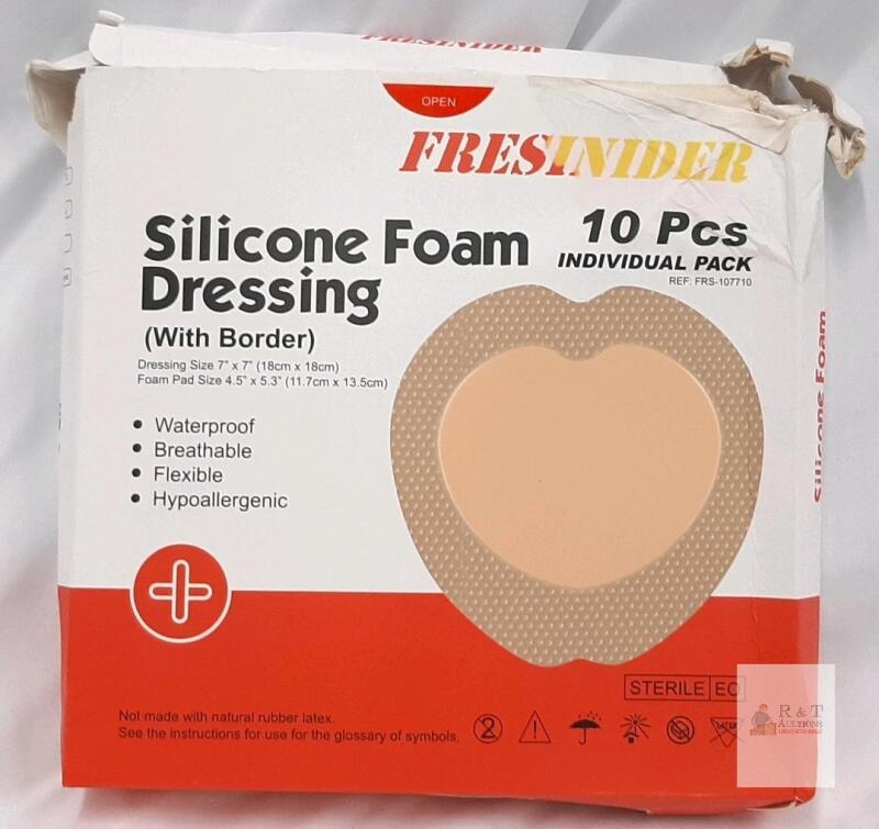 Fresinider Silicone Foam Sacrum Dressing 7"x7", Box of 10, Sterile, Waterproof, Latex-Free