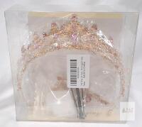 Pink/Gold Party Pageant Tiara with Rhinestones and Hairpins