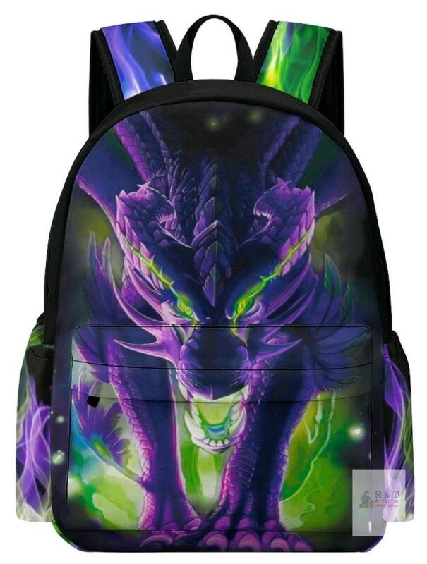 New 16" Long Boys' Green & Purple Dragon Backpack