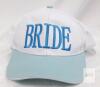 White and Light Blue "BRIDE" Embroidered Adjustable Baseball Cap, Six-Panel, Brass Buckle