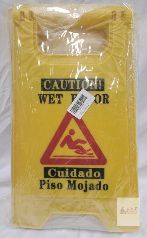 Bilingual Caution Wet Floor Sign, 2 Pack, Double-Sided,
