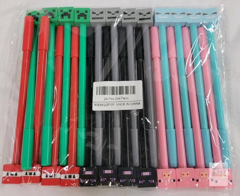 24-Piece Novelty Gel Pen Set with Cartoon-Themed Caps, Assorted Ink Colors, 0.5mm Tip