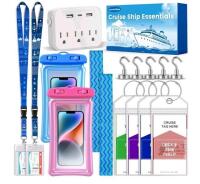 Cruise Essentials , Cruise Must Haves Kit,Non-Surge Protector Power Strip,Magnetic Hooks,Lanyards,Luggage Tags,Towel Bands,Waterproof Phone Pouches