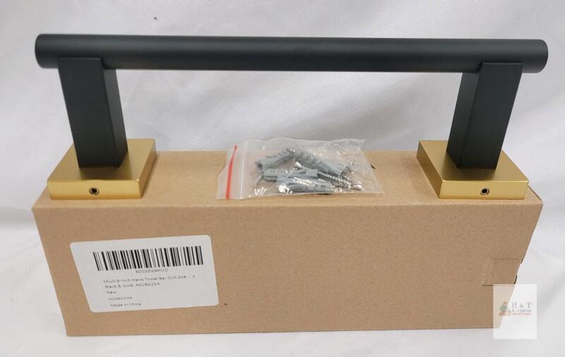 Miyili A02BG23A 9-Inch Hand Towel Bar, SUS304 Stainless Steel, Black & Gold, Wall-Mount