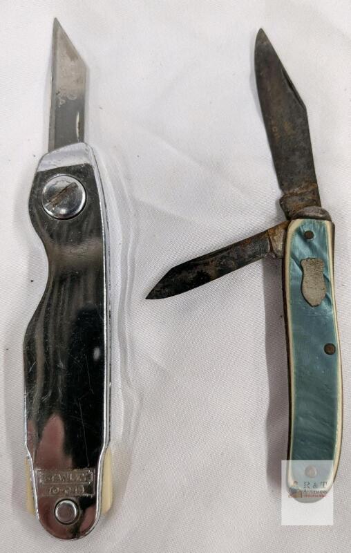 Stanley 10-049 Folding Utility Knife USA & Vintage 2-Blade Green Pocket Knife Set