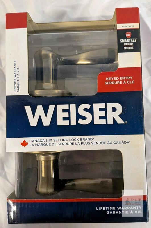 Weiser SmartKey Keyed Entry Lever Lockset, Satin Nickel, Grade 2, BHMA Certified, Microban