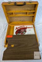 Vintage Wooden Artist Paint Box, Large 17.5"x15", Clever Product Brooklyn NY, Metal Latches, Palette